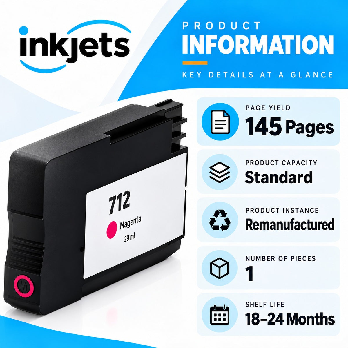 Remanufactured HP 712 Standard Yield Magenta Ink Cartridge