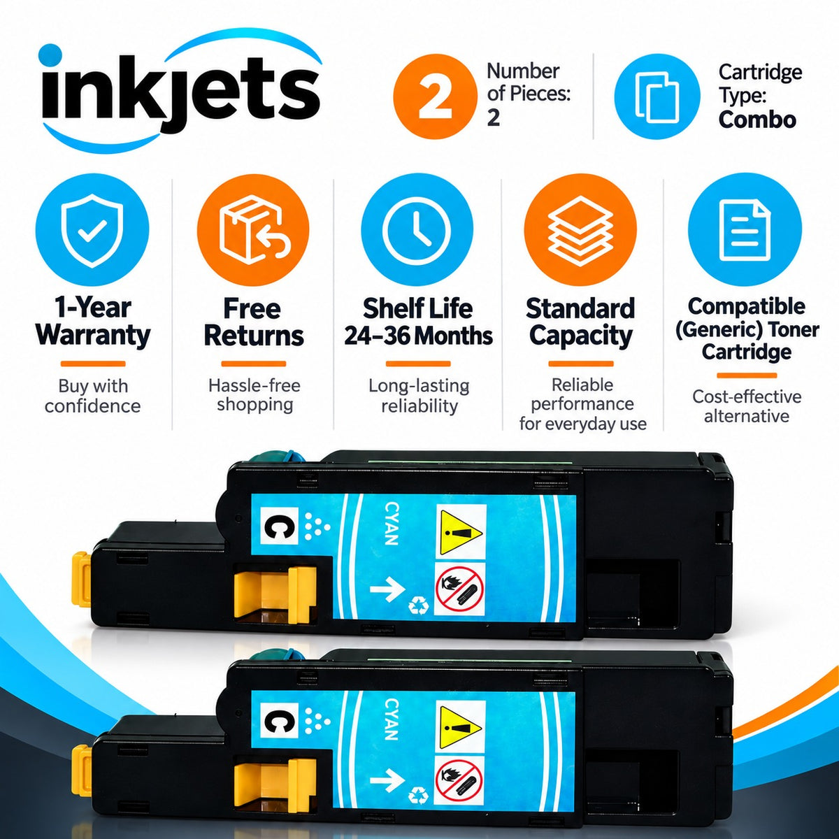 Dell 332-0400 (5R6J0) Cyan Compatible Toner Cartridge Twin Pack