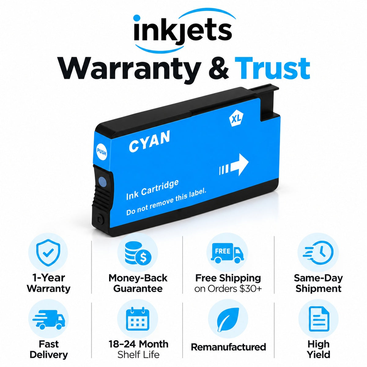 HP 962XL (3JA00AN) Cyan High-Yield Remanufactured Ink Cartridge