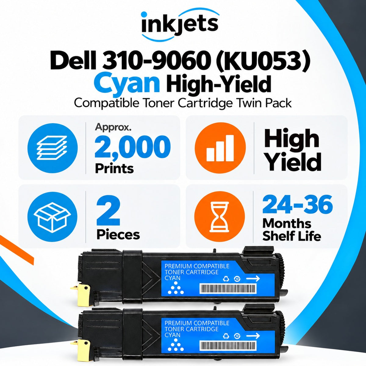 Dell 310-9060 (KU053) Cyan High-Yield Compatible Toner Cartridge Twin Pack