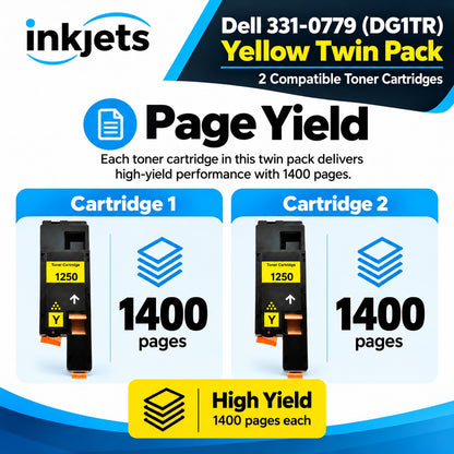 Dell 331-0779 (DG1TR) Yellow High-Yield Compatible Toner Cartridge Twin Pack