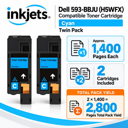 Dell 593-BBJU (H5WFX) Cyan Compatible Toner Cartridge Twin Pack
