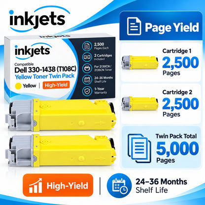 Dell 330-1438 (T108C) Yellow High-Yield Compatible Toner Cartridge Twin Pack