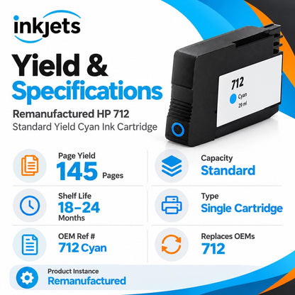 Remanufactured HP 712 Standard Yield Cyan Ink Cartridge