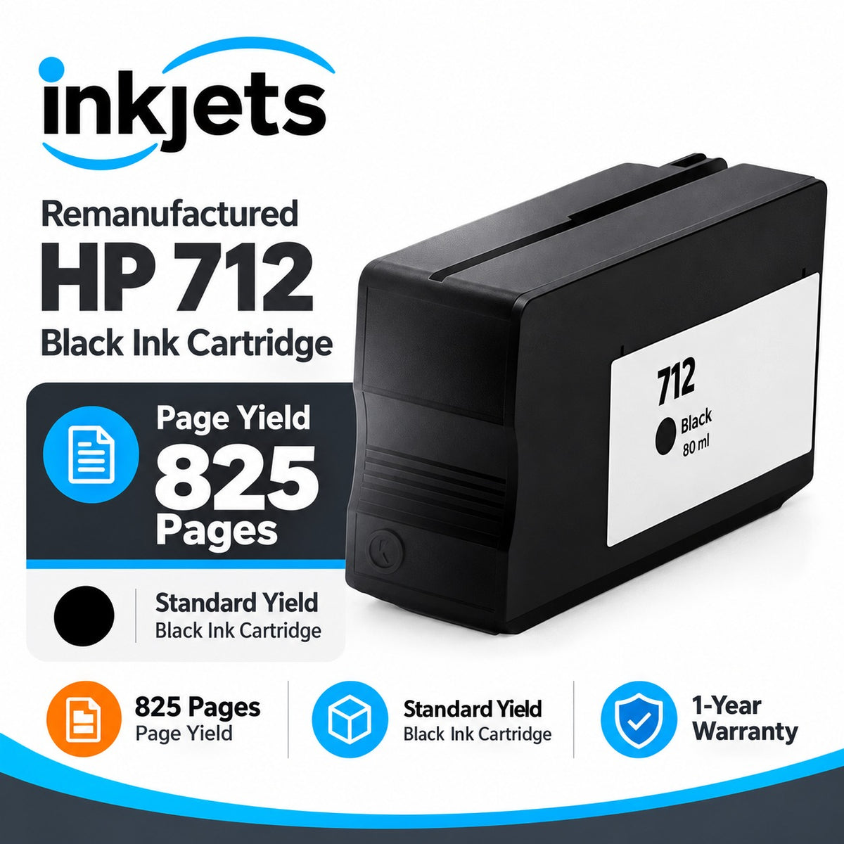 Remanufactured HP 712 Standard Yield Black Ink Cartridge