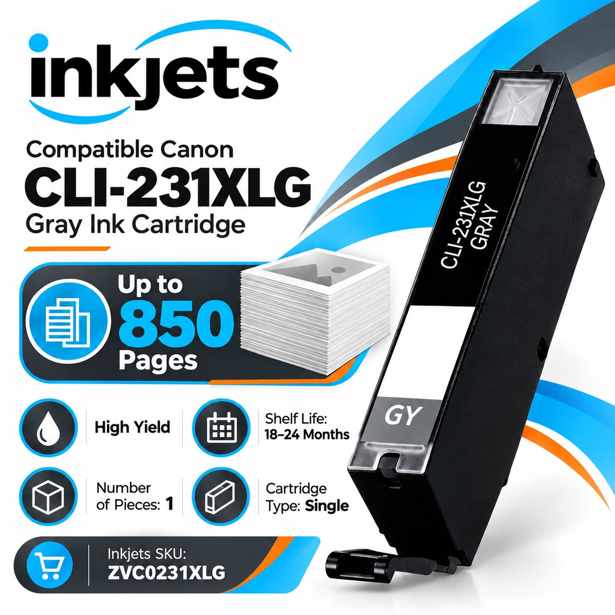 Compatible Canon CLI-231XLG (6678C001) High Yield Gray Ink Cartridge