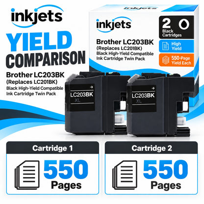 Brother LC203BK (Replaces LC201BK) Black High-Yield Compatible Ink Cartridge Twin Pack
