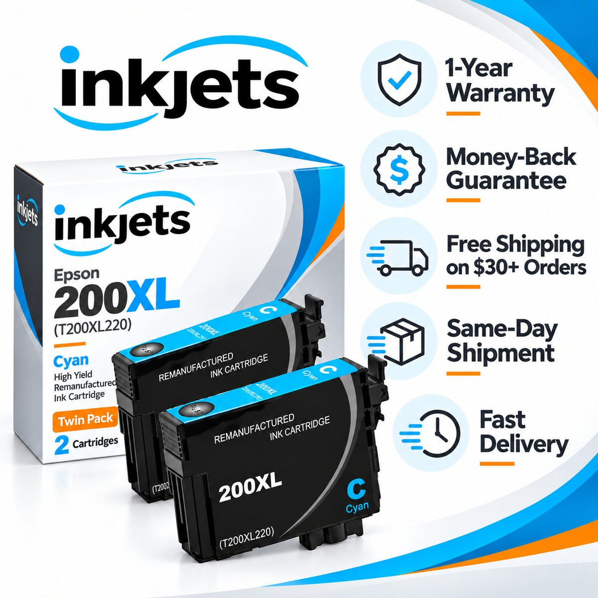 Epson 200XL (T200XL220) Cyan High-Yield Remanufactured Ink Cartridge Twin Pack
