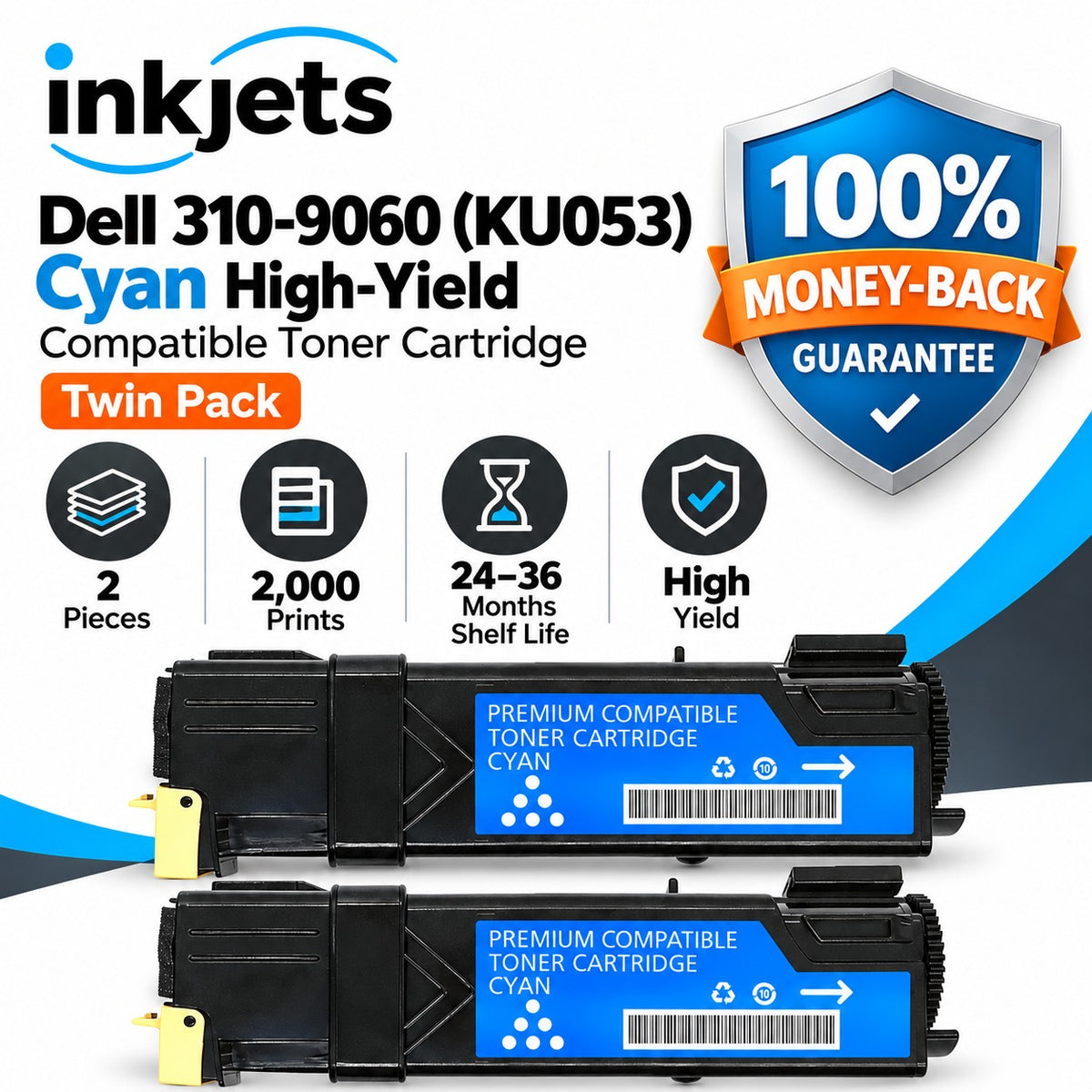 Dell 310-9060 (KU053) Cyan High-Yield Compatible Toner Cartridge Twin Pack