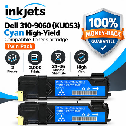 Dell 310-9060 (KU053) Cyan High-Yield Compatible Toner Cartridge Twin Pack