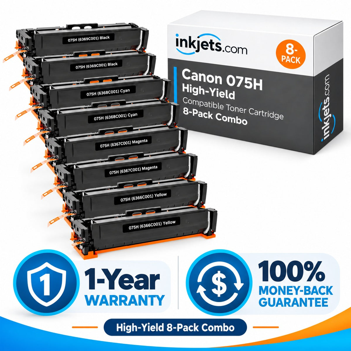 Canon 075H Compatible High-Yield Toner Cartridge 8-Pack Combo