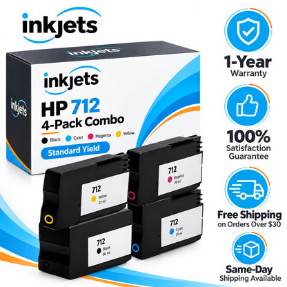 Remanufactured HP 712 Standard Yield Ink Cartridge 4-Piece Combo Pack