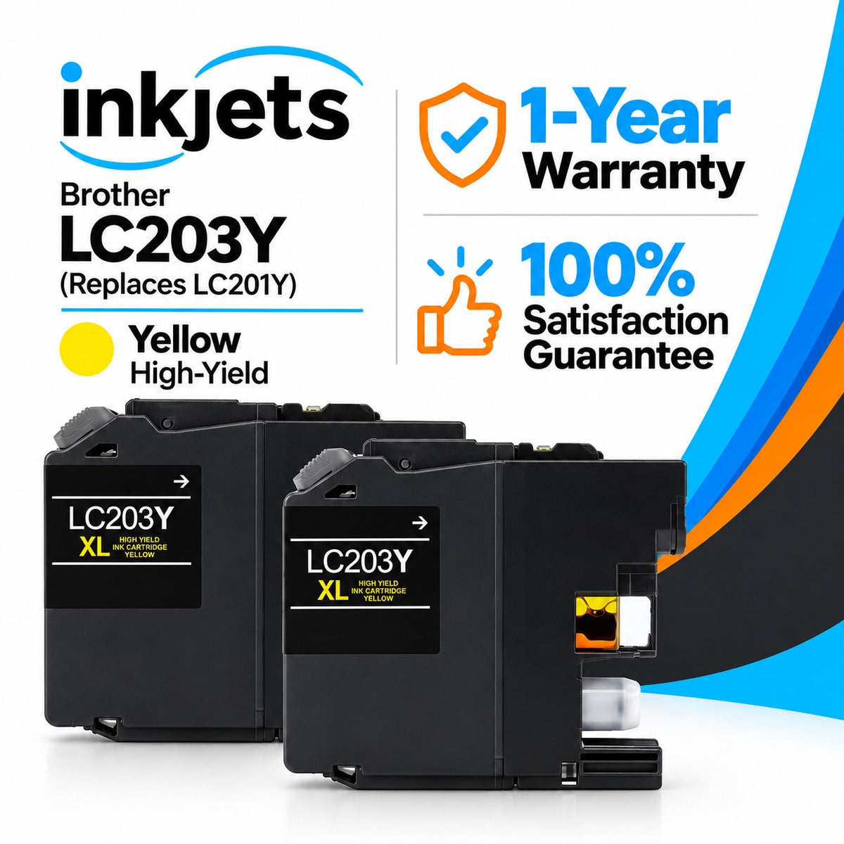 Brother LC203Y (Replaces LC201Y) Yellow High-Yield Compatible Ink Cartridge Twin Pack