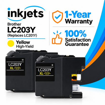 Brother LC203Y (Replaces LC201Y) Yellow High-Yield Compatible Ink Cartridge Twin Pack