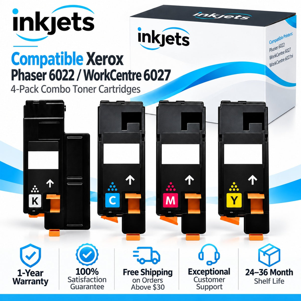 Xerox Phaser 6022 / WorkCentre 6027 Compatible Toner Cartridge 4-Pack Combo