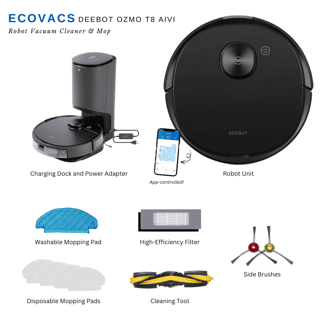 Ecovacs Deebot Ozmo T8 AIVI Robot Vacuum Cleaner & Mop