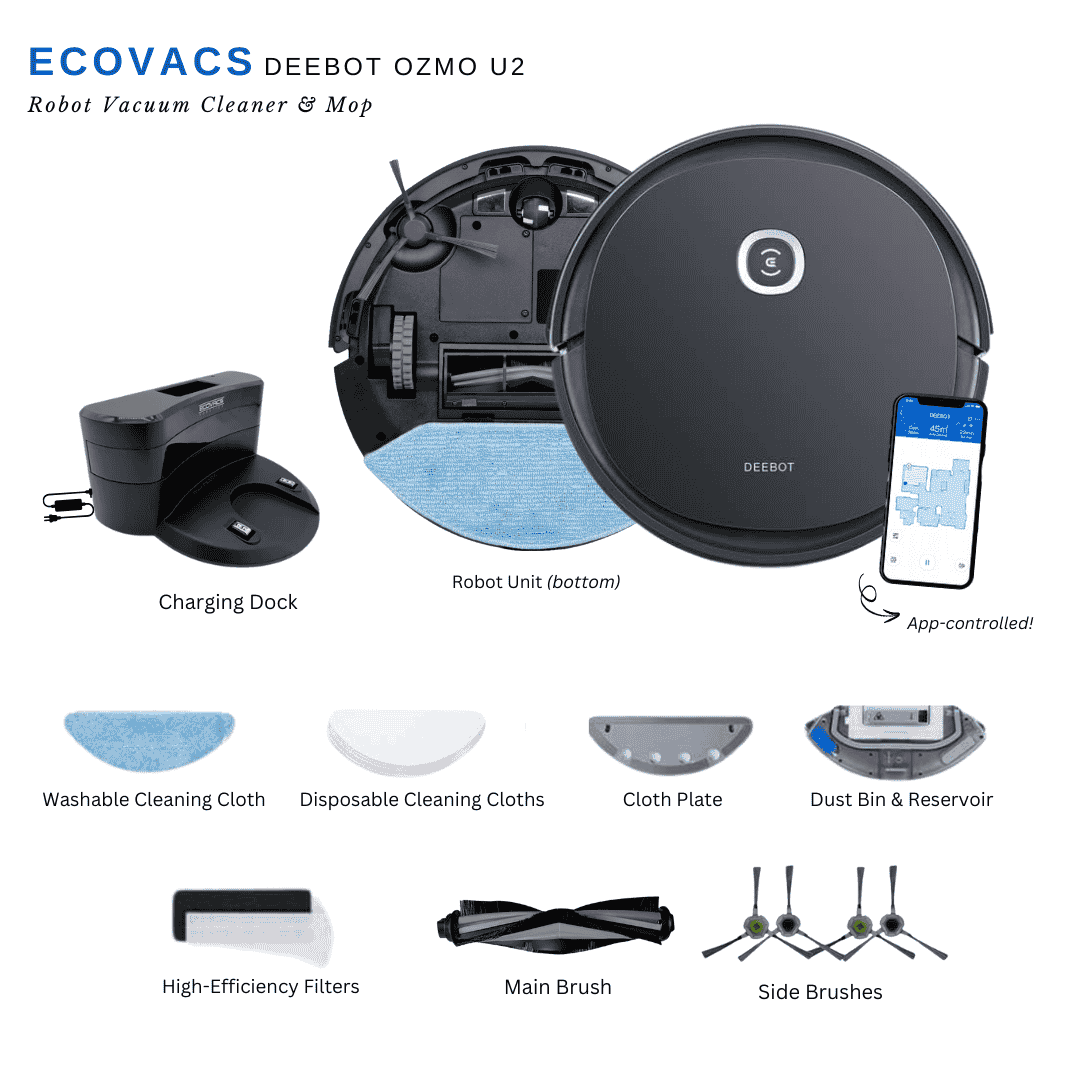 Ecovacs Deebot Ozmo U2 Pro Robot Vacuum Cleaner & Mop