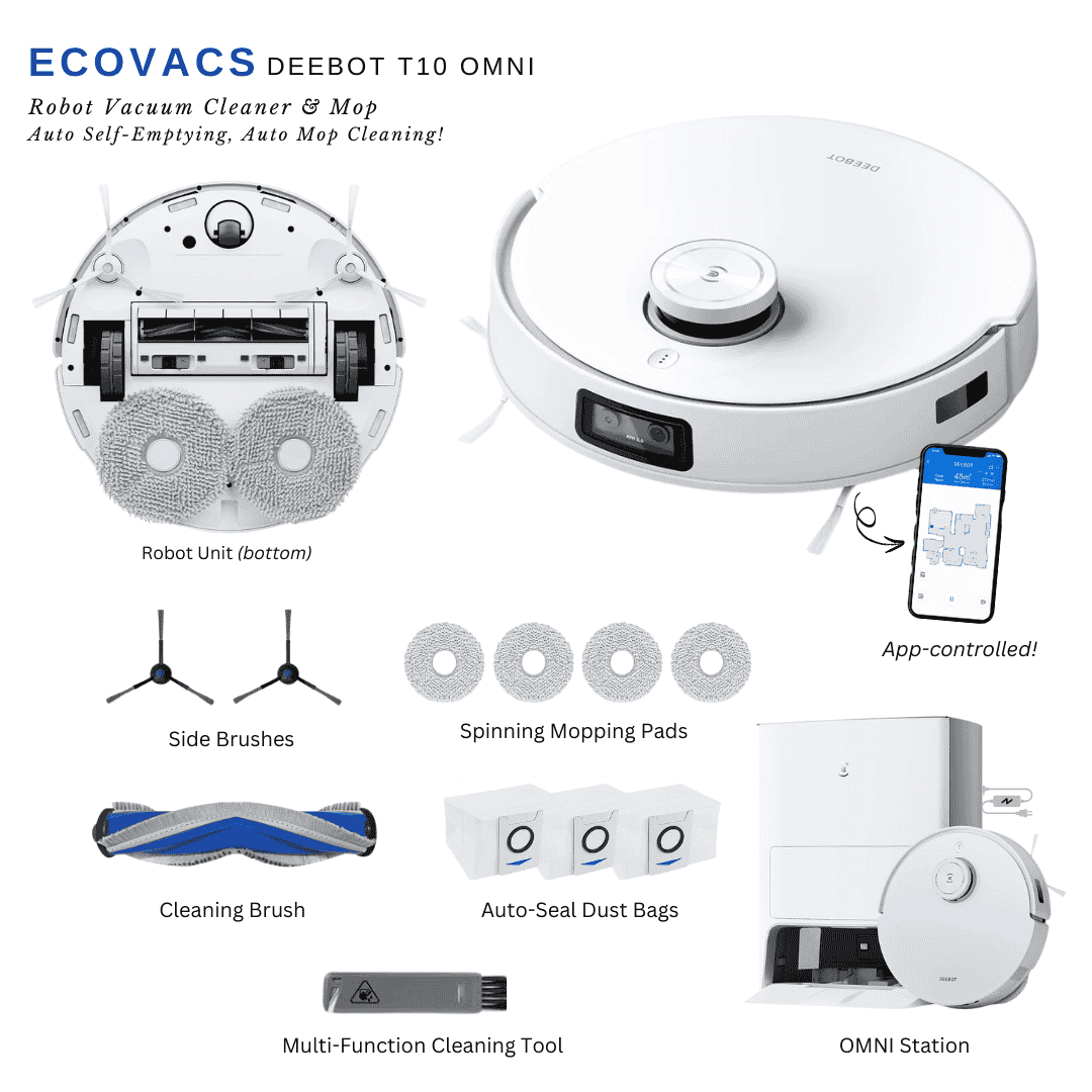 Ecovacs Deebot T10 Omni Robot Vacuum with Auto Mop Cleaner & Auto Self-Emptying Station