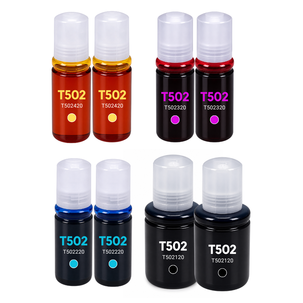 Epson T502 Compatible Standard Yield Ink Bottle 8-Pack Combo