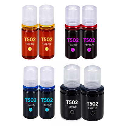 Epson T502 Compatible Standard Yield Ink Bottle 8-Pack Combo