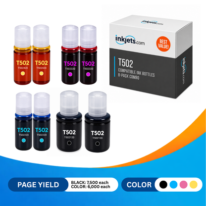 Epson T502 Compatible Standard Yield Ink Bottle 8-Pack Combo