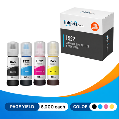 Epson T522 Compatible Standard Yield Ink Bottle 4-Pack Combo