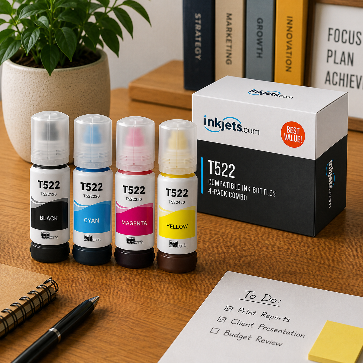 Epson T522 Compatible Standard Yield Ink Bottle 4-Pack Combo