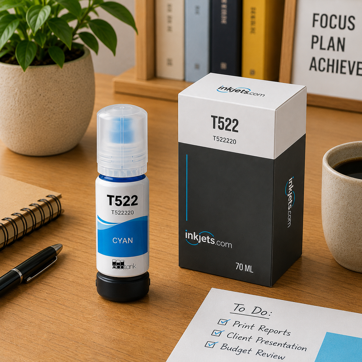 Epson T522 (T522220-S) Cyan Standard Yield Compatible Ink Bottle, 70 ml