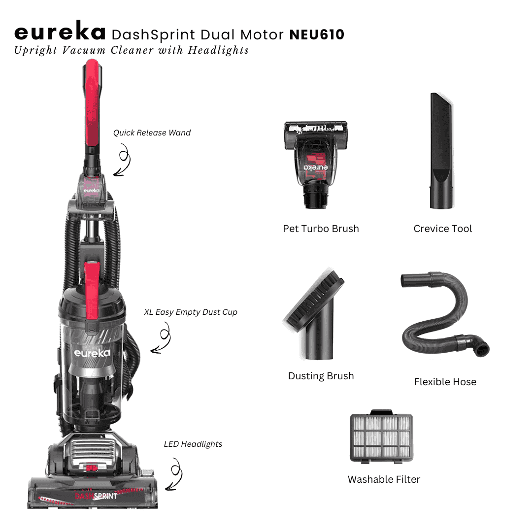 Eureka DashSprint Dual Motor Upright Vacuum Cleaner with Headlights (NEU610)