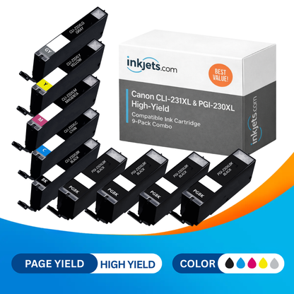 Canon CLI-231XL & PGI-230XL High-Yield Compatible Ink Cartridge 9-Pack Combo