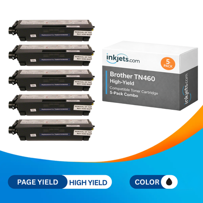 Brother TN460 Black Compatible High-Yield Toner Cartridge 5-Pack Combo