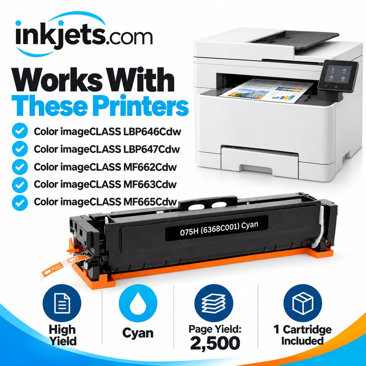 Canon 075H (6368C001) Cyan High-Yield Compatible Toner Cartridge
