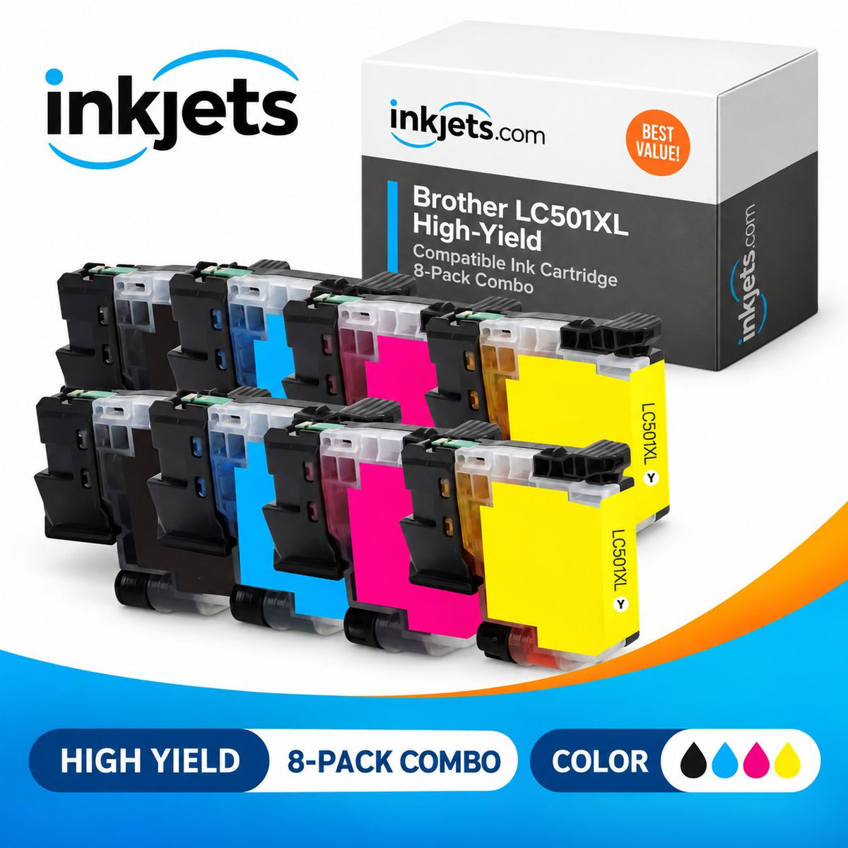 Brother LC501XL High Yield Compatible Ink Cartridge 8-Pack Combo