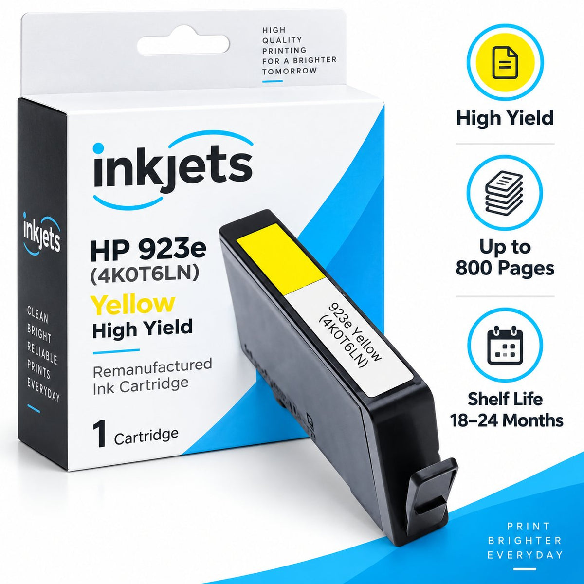 HP 923e (4K0T6LN) Yellow High Yield Remanufactured Ink Cartridge