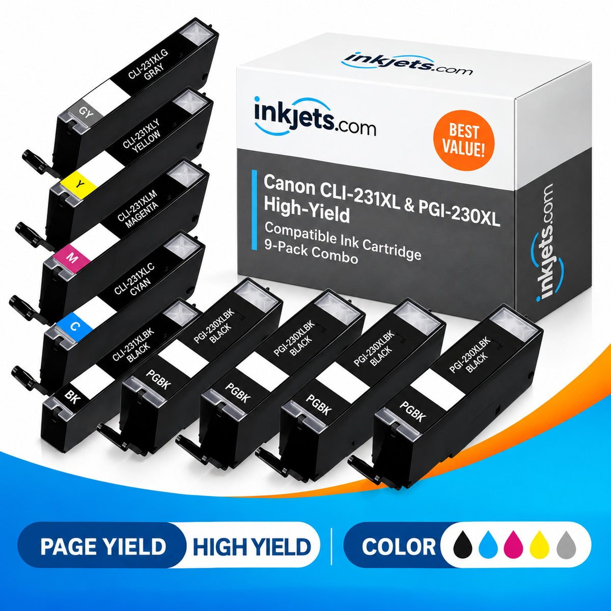 Canon CLI-231XL & PGI-230XL High-Yield Compatible Ink Cartridge 9-Pack Combo