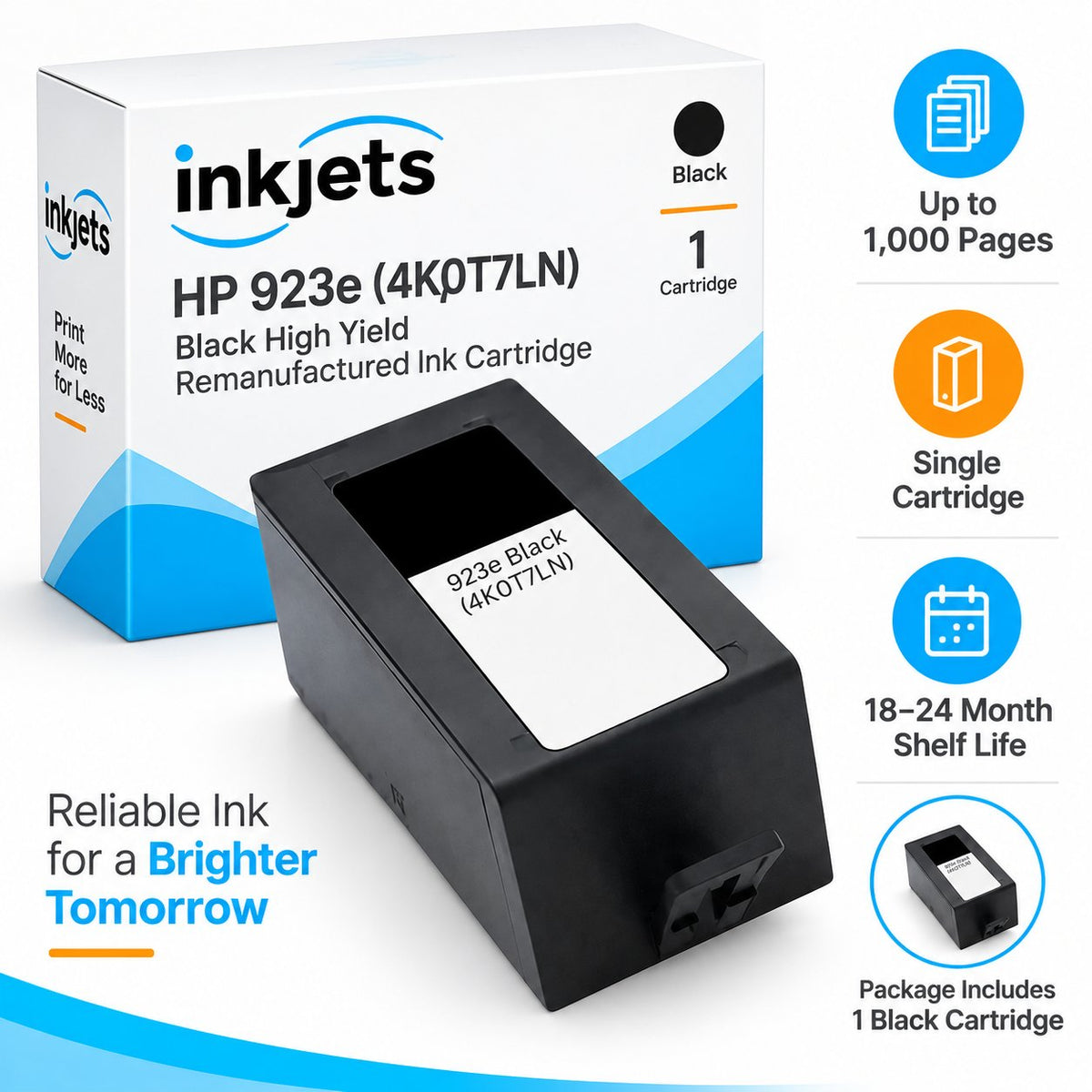 HP 923e (4K0T7LN) Black High Yield Remanufactured Ink Cartridge