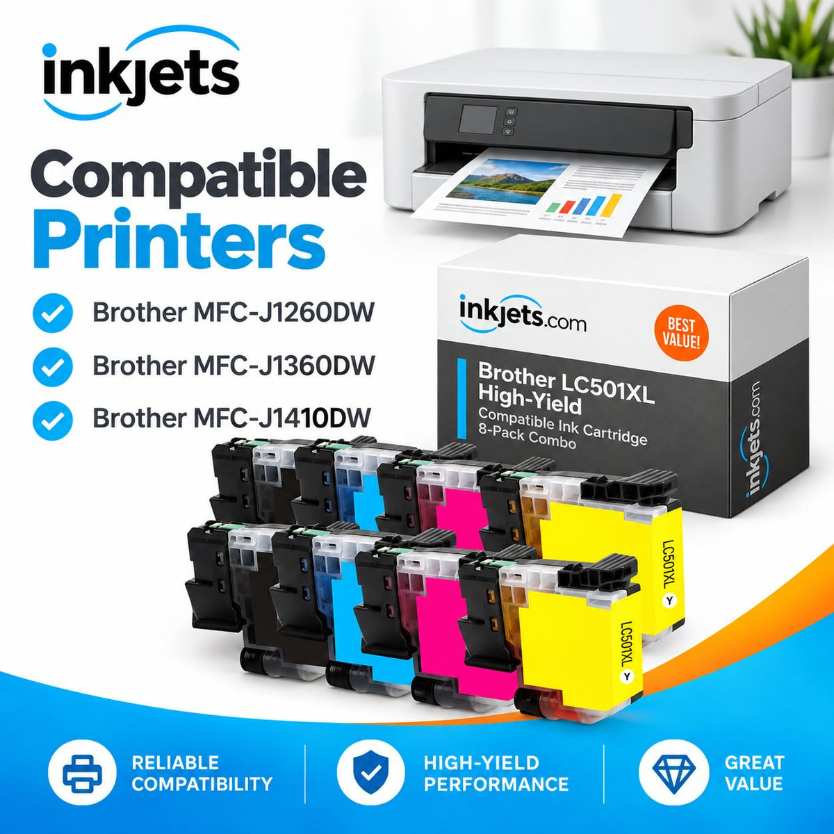 Brother LC501XL High Yield Compatible Ink Cartridge 8-Pack Combo