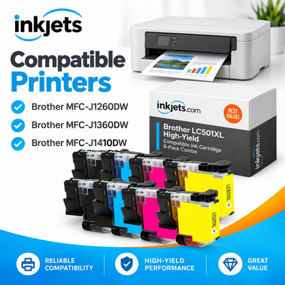 Brother LC501XL High Yield Compatible Ink Cartridge 8-Pack Combo