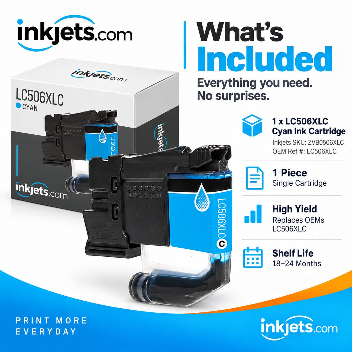 Brother LC506XLC Cyan High Yield Compatible Ink Cartridge
