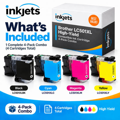 Brother LC501XL High Yield Compatible Ink Cartridge 4-Pack Combo