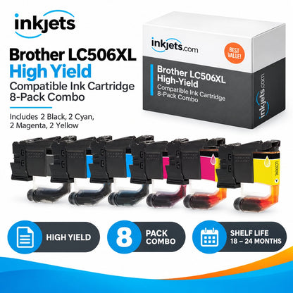 Brother LC506XL High Yield Compatible Ink Cartridge 8-Pack Combo