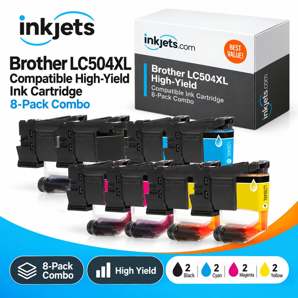 Brother LC504XL High Yield Compatible Ink Cartridge 8-Pack Combo