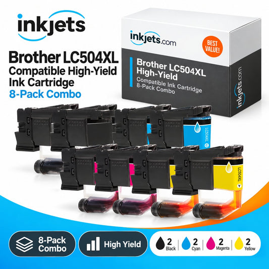 Brother LC504XL High Yield Compatible Ink Cartridge 8-Pack Combo