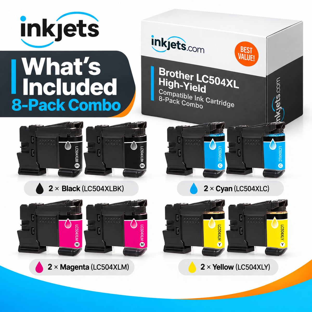 Brother LC504XL High Yield Compatible Ink Cartridge 8-Pack Combo