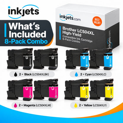 Brother LC504XL High Yield Compatible Ink Cartridge 8-Pack Combo
