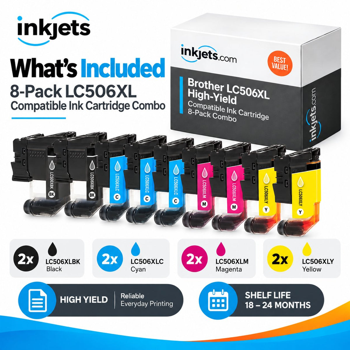Brother LC506XL High Yield Compatible Ink Cartridge 8-Pack Combo