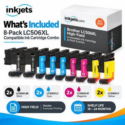 Brother LC506XL High Yield Compatible Ink Cartridge 8-Pack Combo