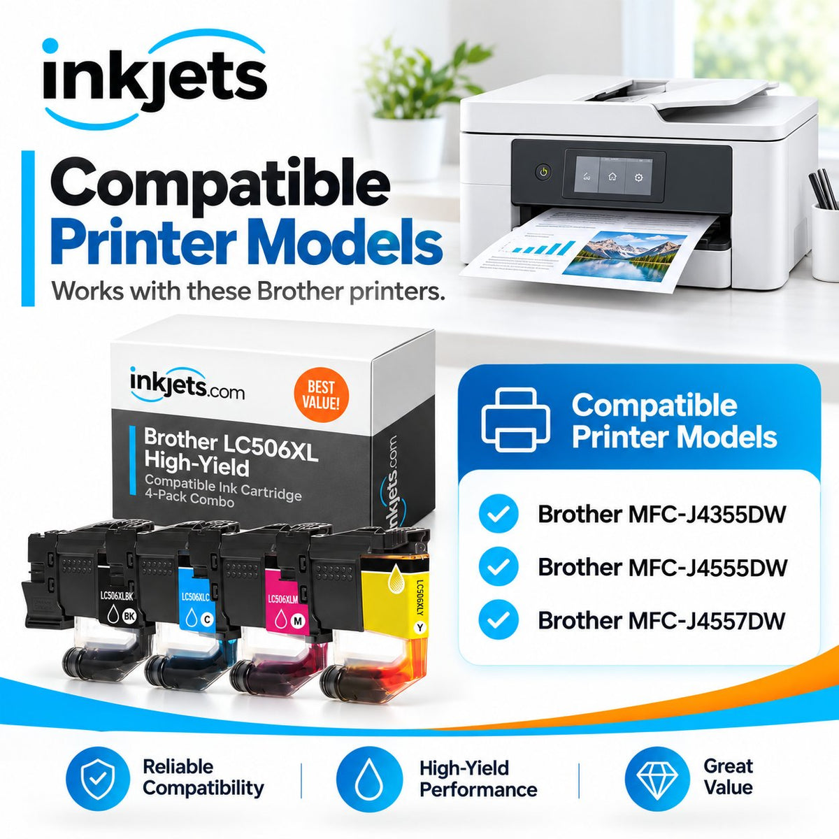 Brother LC506XL High Yield Compatible Ink Cartridge 4-Pack Combo