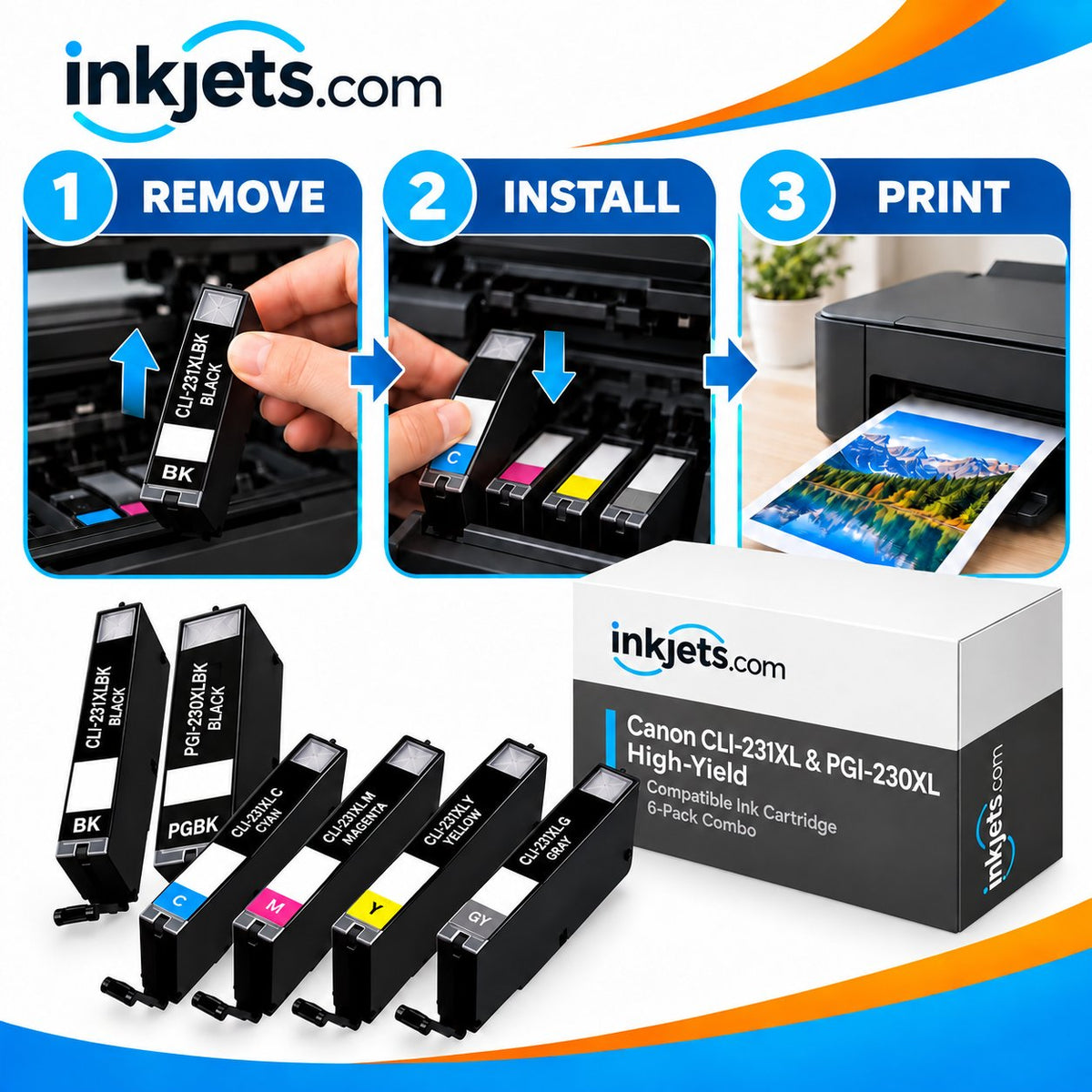 Canon CLI-231XL & PGI-230XL High-Yield Compatible Ink Cartridge 6-Pack Combo