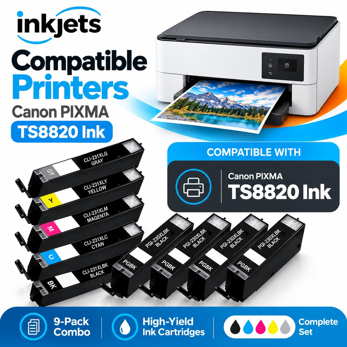 Canon CLI-231XL & PGI-230XL High-Yield Compatible Ink Cartridge 9-Pack Combo
